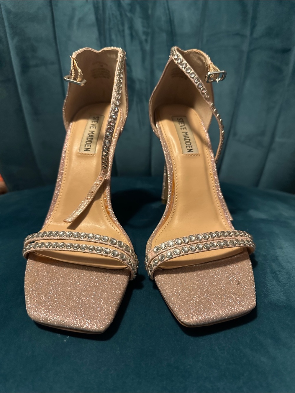 Steve Madden Rose Gold Crystal Ankle-Strap Heels